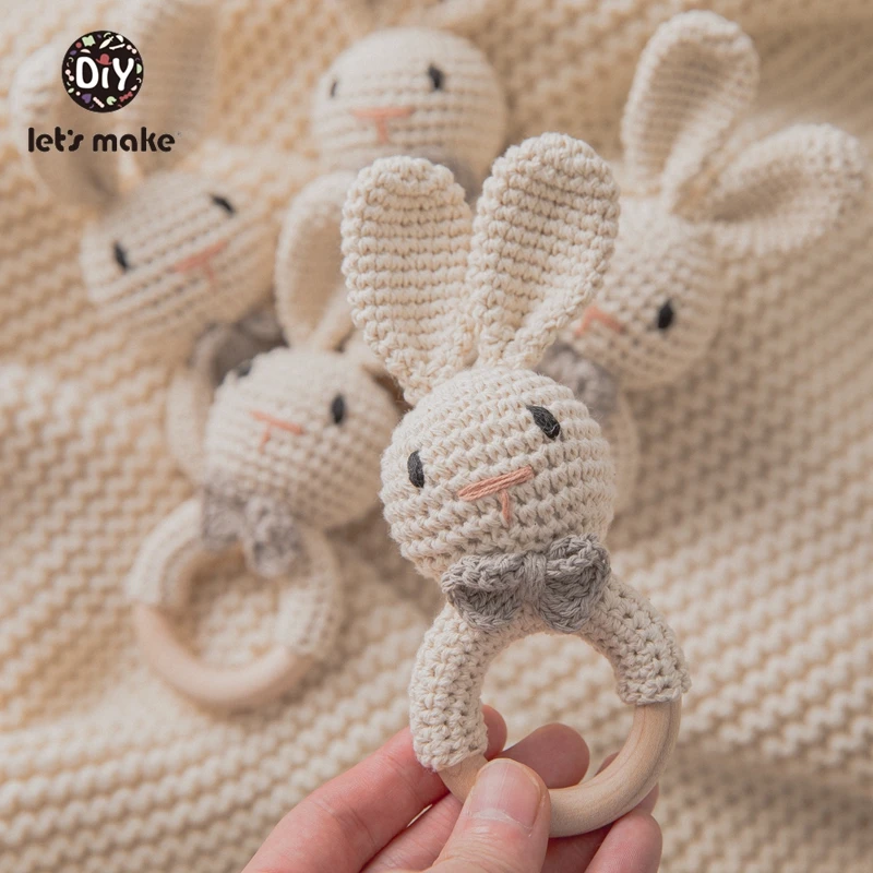 1PC Rabbit Crochet Rattle Soother Bracelet Teether Set for Baby