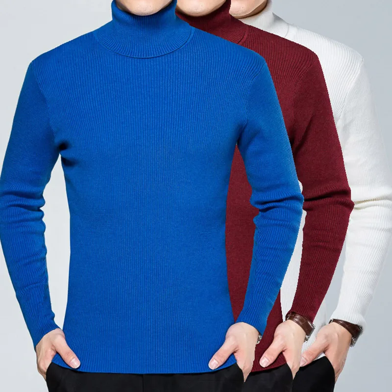 Мужские свитера Slim Fit мужские уличные пуловеры водолазка толстый шерстяной пуловер, свитер Новые Теплые однотонные повседневные пуловеры