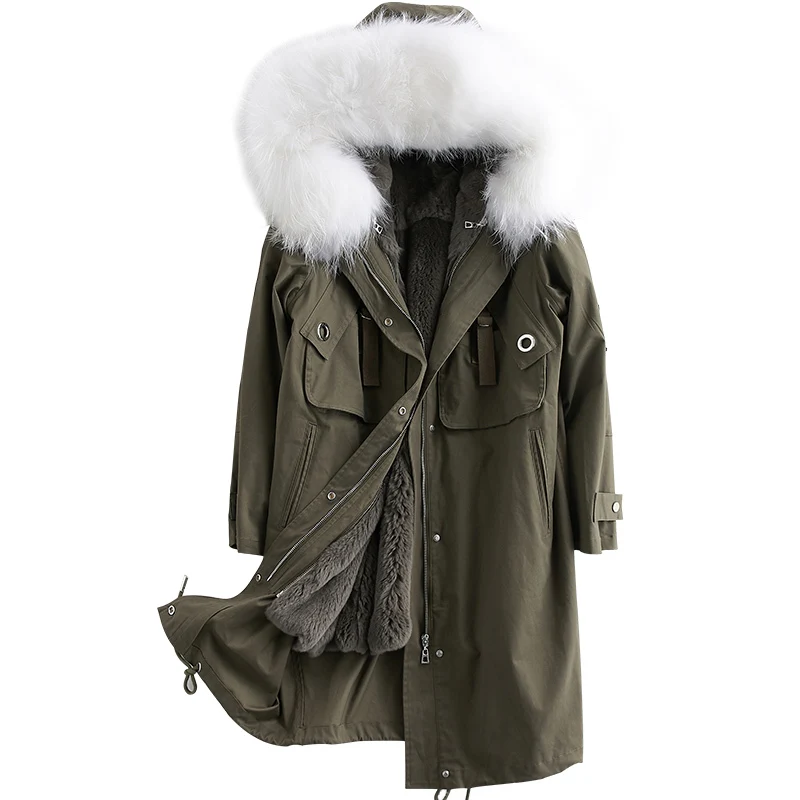 

2020 New Send Overcome Girls Long Fund Raccoon Hair Lead Removable Rex Inner Tank Even Hat Leather And Fur Loose Coat