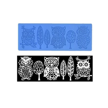 

Owl Silicone Lace Mat Kitchen Leaf Sugar Lace Mold Wedding Decoration Silicone Baking Mat Fondant Cake Mold Bakeware Color Blue