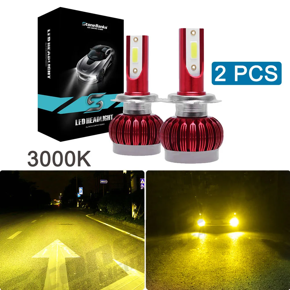 Stone Banks Car LED Headlight H1 H3 H7 H8 H11 H16 9005 HB3 9006 HB4 9012 HIR2 H4 9004 9007 HB5 H13 Auto Head Lamp Bulb Fog Light - Испускаемый цвет: 2 Pcs 3000K