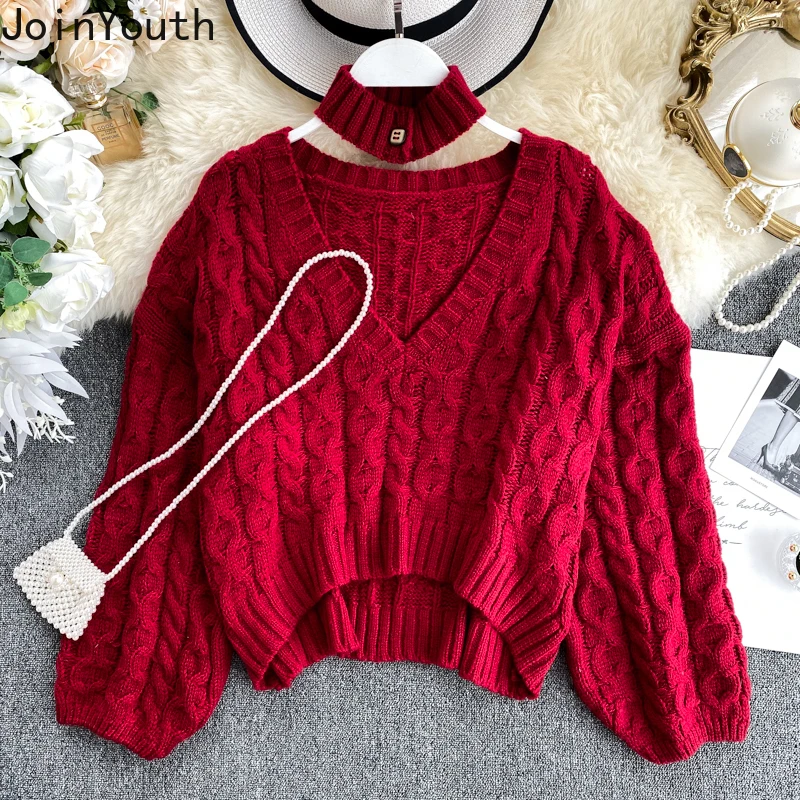 

Joinyouth 2020 Spring Fashion Clothing V Neck Full Knit Cute Sweaters Loose Solid Short Harajuku Pullovers Female Wild Thin 450