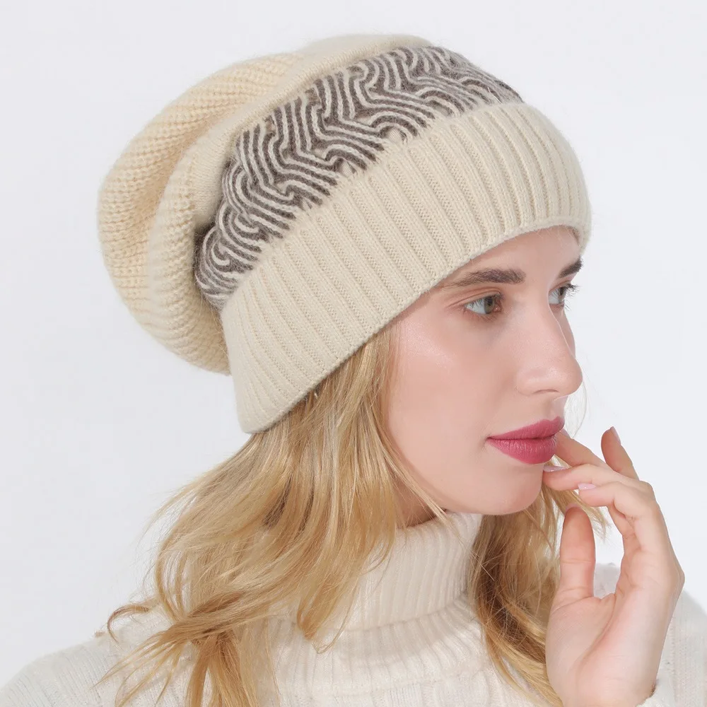 

Women Skullies Female Winter Hats Casual Style Plus Velvet Thickening Acrylic Weave Pattern Warm Comfortable Fashion