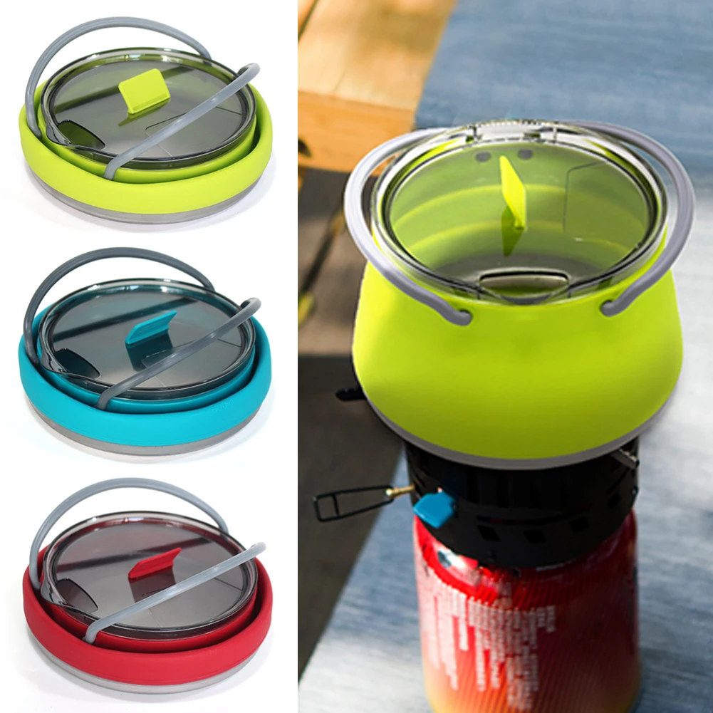 Outdoor Red Green Travel Camping Portable Heating Tea Coffee Cooking Food Pot Lightweight Silicone Folding Kettle with Handle | Спорт и