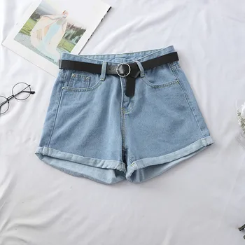 

Wide Leg Jeans Shorts Women 2020 Spring Summer Belt High Waist Bottoms Korean Causal Wide Leg A-line Jeans Shorts