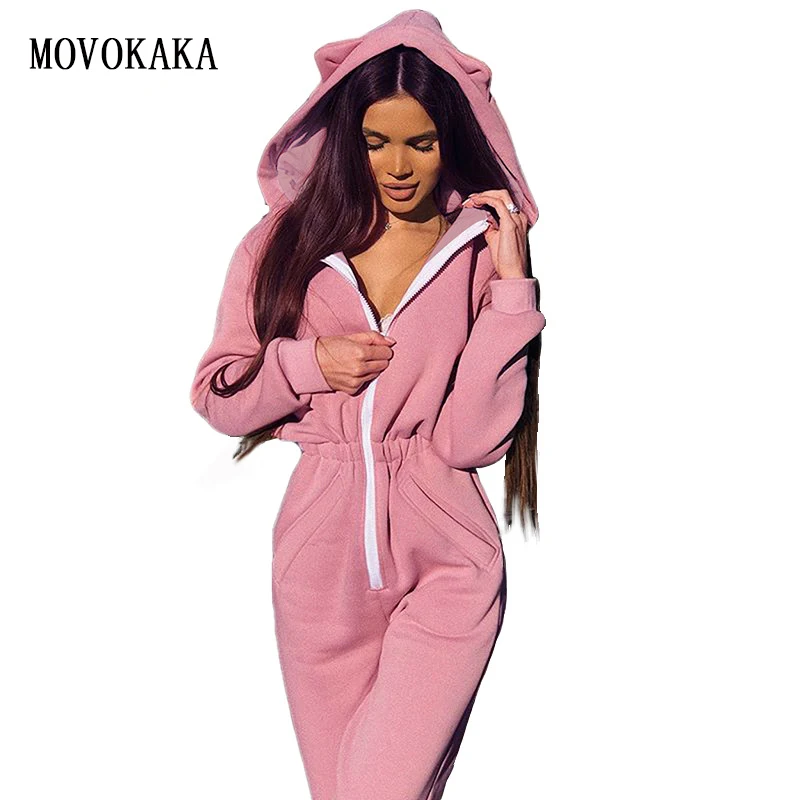 Модная осенне-зимняя толстовка, комбинезон, женские толстовки на молнии, женский розовый комбинезон, женский комбинезон, женские толстовки