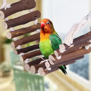 

Pet Bird Parrot Wooden Rope Ladder Suspension Bridge Swing Hang Toy Cage Decor