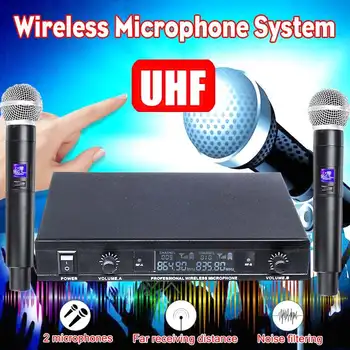 

2 Handheld UHF Wireless Microphone System Frequencies Dynamic Capsule 2 Channels Wireless Microphone for Speech Karaoke System