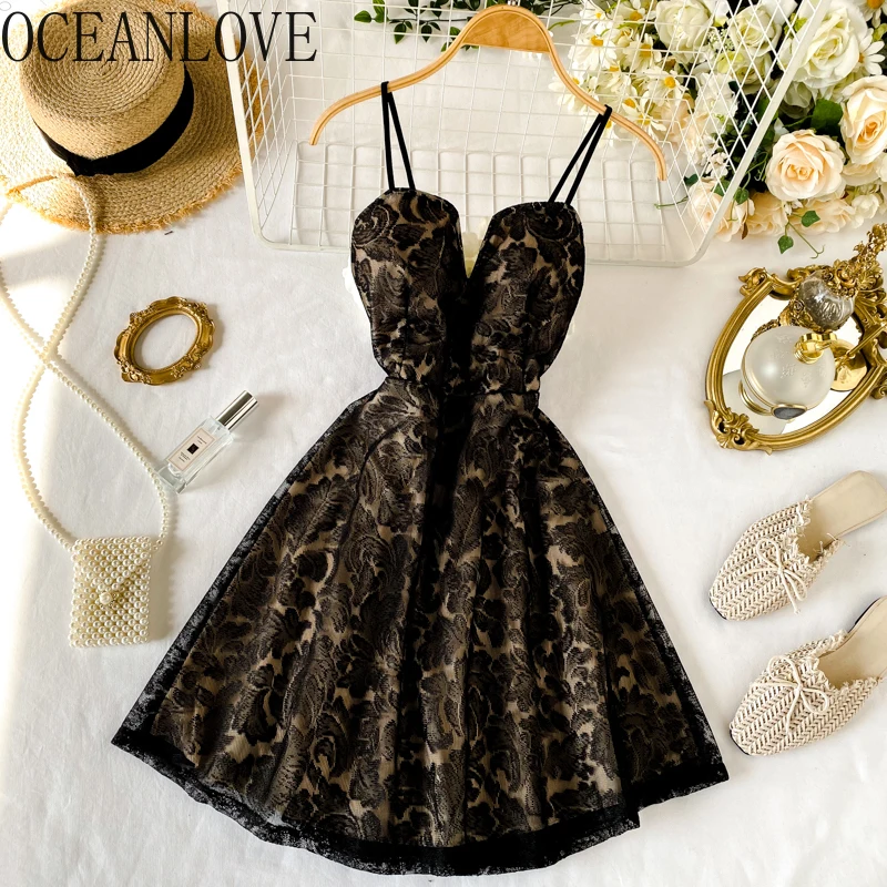 OCEANLOVE, элегантные, пикантные кружевные вечерние платья Для женщин V образным вырезом сезон: весна–лето Банкетный трапециевидной формы Мини-платья с низким вырезом на спине Vestisdos 13640