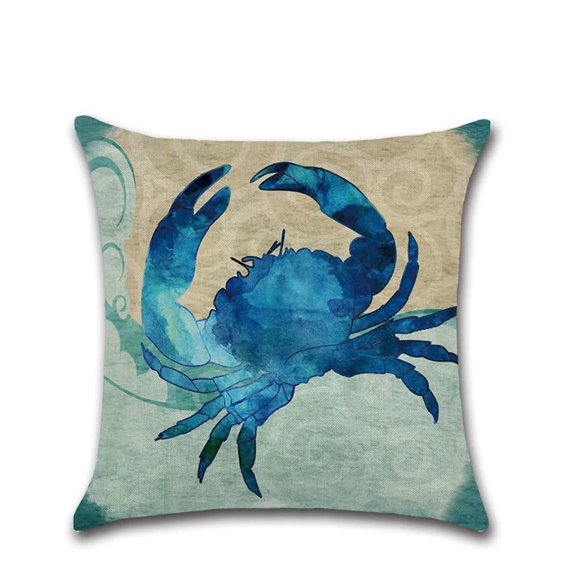 45*45cm Linen Pillow Case Marine Sea Ocean Animal Jellyfish Turtle Fish Printed Blue Decorative Throw Pillows 1PC - Цвет: 5