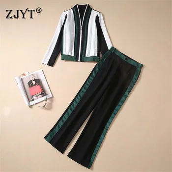 

Top Quality Fashion Spring Lady Pants 2Piece Set 2020 New Women's Long Sleeve Color Block Top and Pants Suit Matching Set Outfit