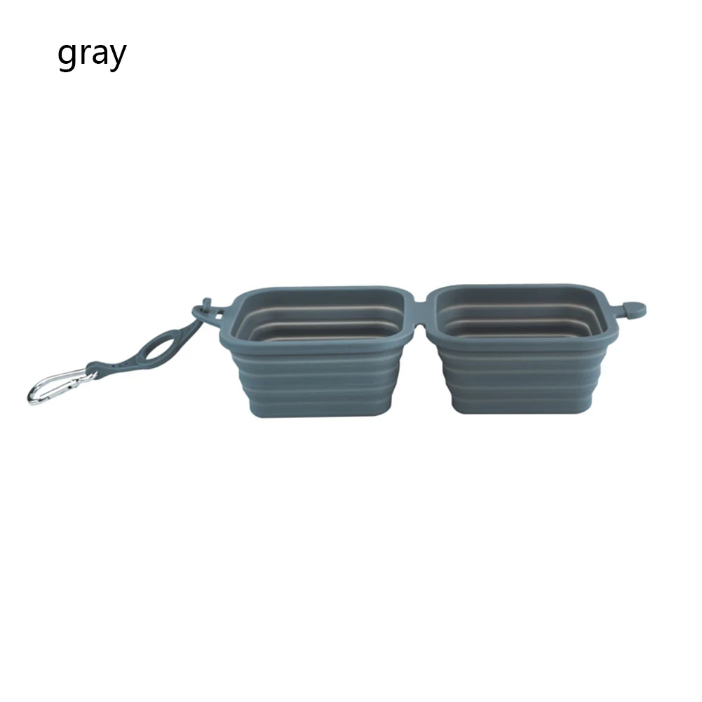 Gray Складная кормушка для домашних животных Силиконовый складной двойной собачий Кот миска для кормления портативный Открытый путешествия щенок собачий контейнер для еды чаши - Цвет: Gray