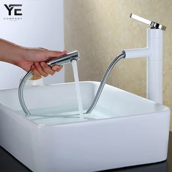 

white basin Faucet Pull Out Bathroom Sink Faucet Single Handle Waterfall Bathroom faucet Cold and Hot Water Sink mixer taps 0026