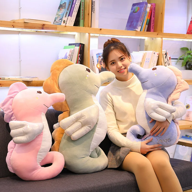 

80CM cute smooth fluffy seahorse pillow Hairy doll hairy couple gift winter's warmest pillow Environmental Protection PP Cotton