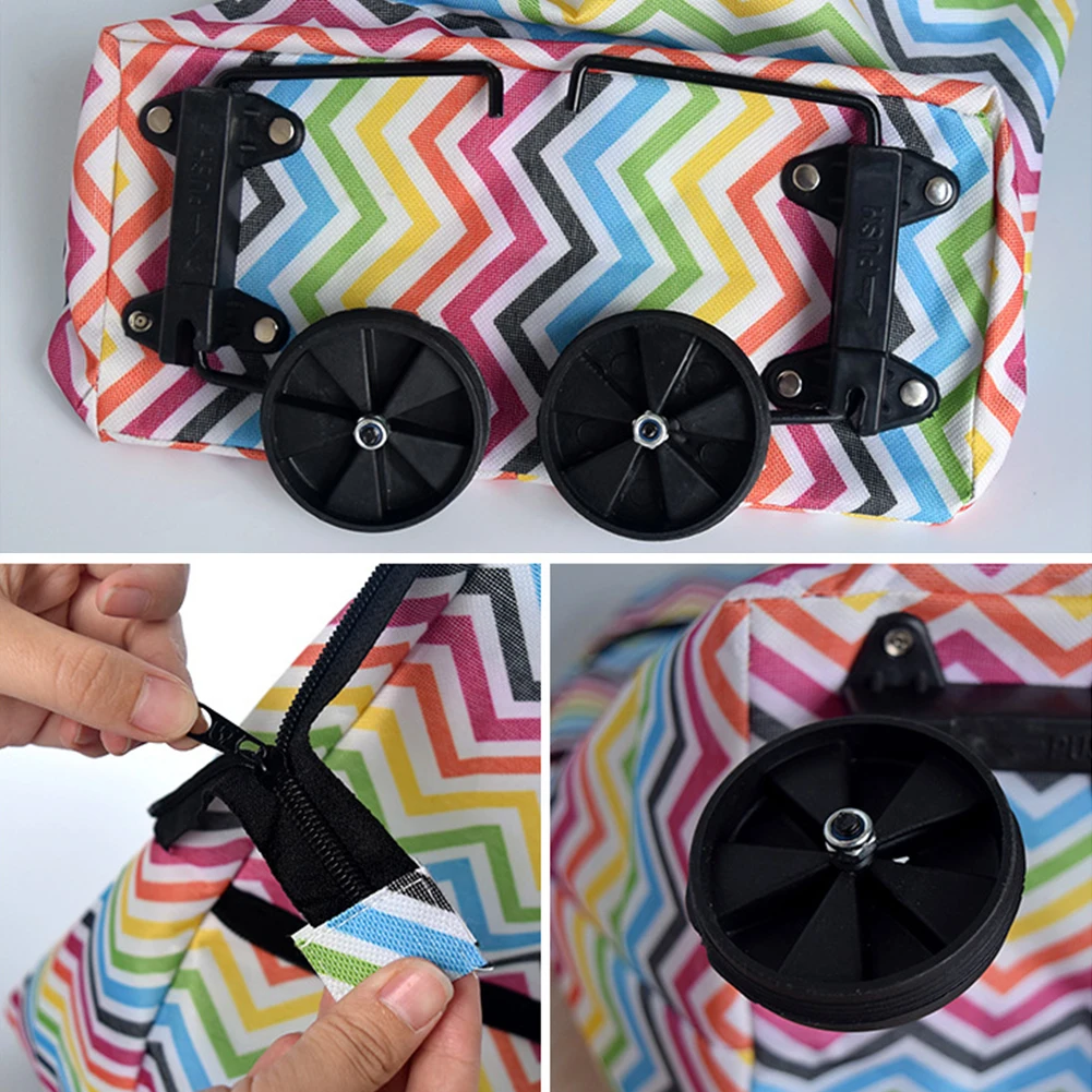 

Shopping Bag Lightweight Trolley Folding Cart Fashion On Wheels Oxford Cloth Reusable Home Large Capacity Eco-friendly Groceries
