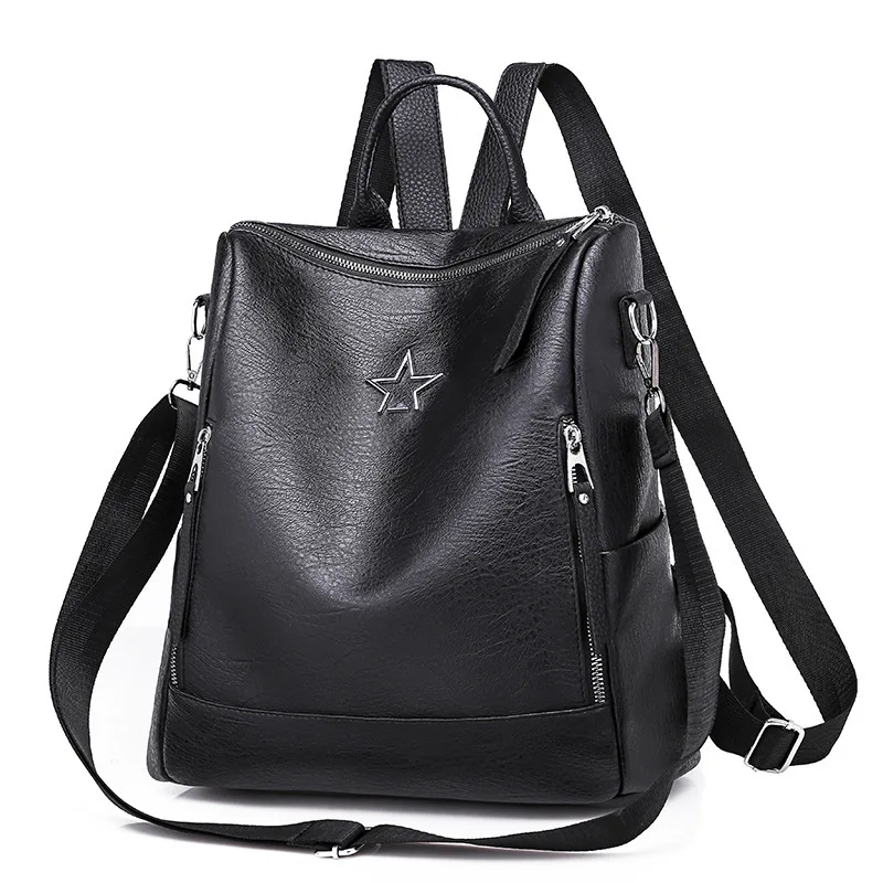 

2018 New Style Korean-style Soft Leather Backpack Women's Versitile Fashion Multi-functional Pu Soft Leather Large-Volume WOMEN'