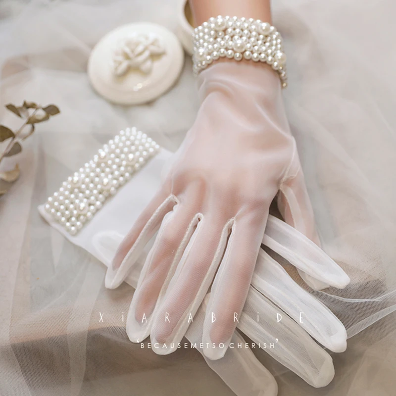 Women Short Bridal Gloves Wrist Length Handmade Sewing Pearl Beaded Wedding Accessories | Свадьбы и торжества