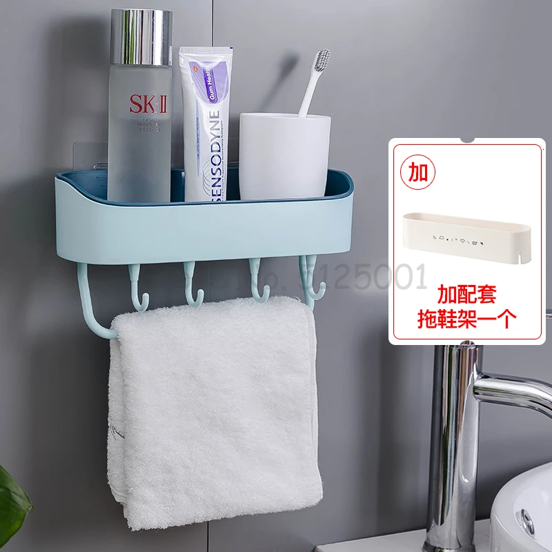 Bathroom Shelf Wall Hanging Bathroom Receptacle Rack Perforation-free Wall Toilet Washroom Towel Rack Towel Hanger - Цвет: Лаванда