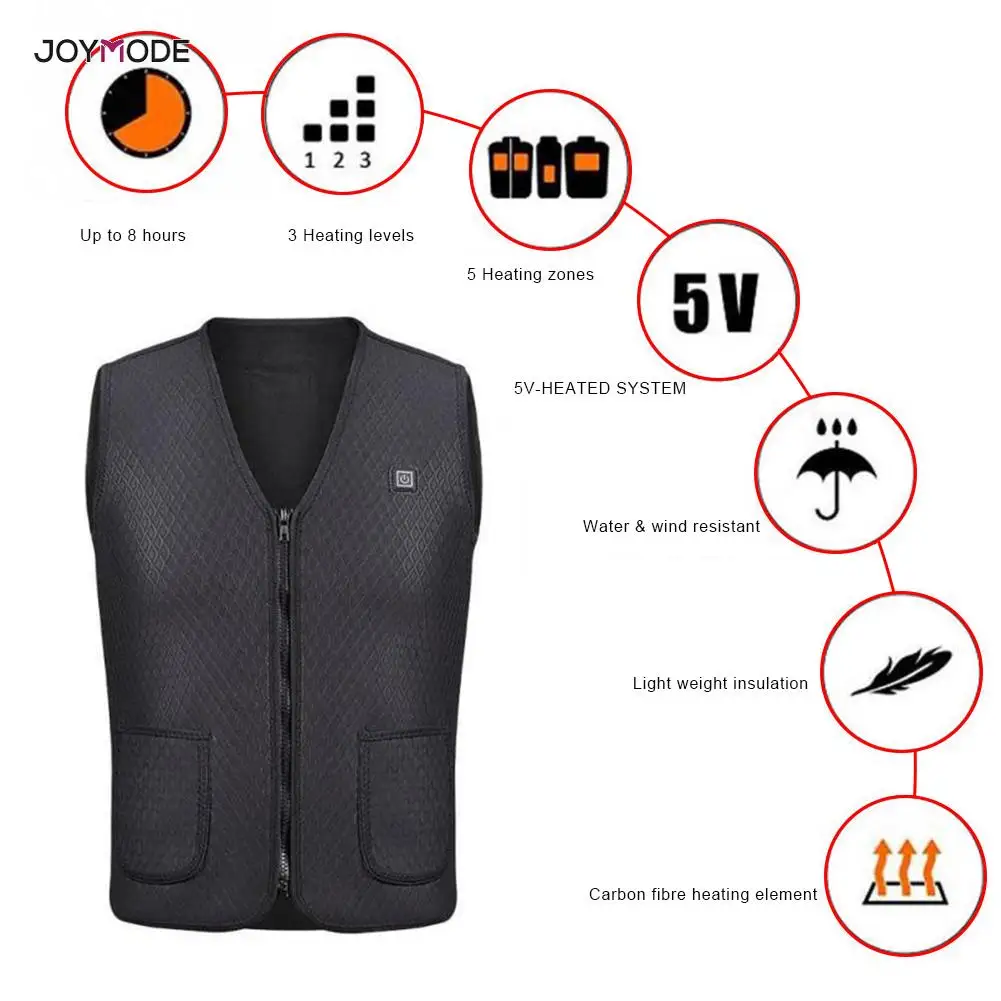  JOYMODE Men Women Outdoor USB Infrared Heating Vest Jacket Winter Flexible Electric Thermal Clothin