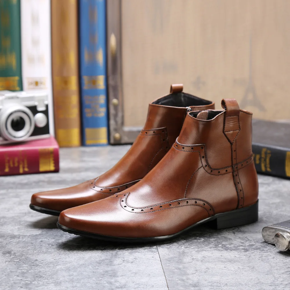 Роскошные брендовые модные мужские ботинки в винтажном стиле; цвет коричневый, черный; красивые Мужские модельные ботинки из натуральной кожи с перфорацией ручной работы