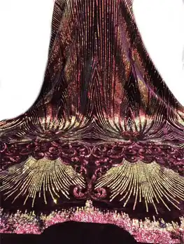 

2019Hot sales popular high quality African Velvet lace sequins sequince lace fabric for Christmas party Dresses Winn681h