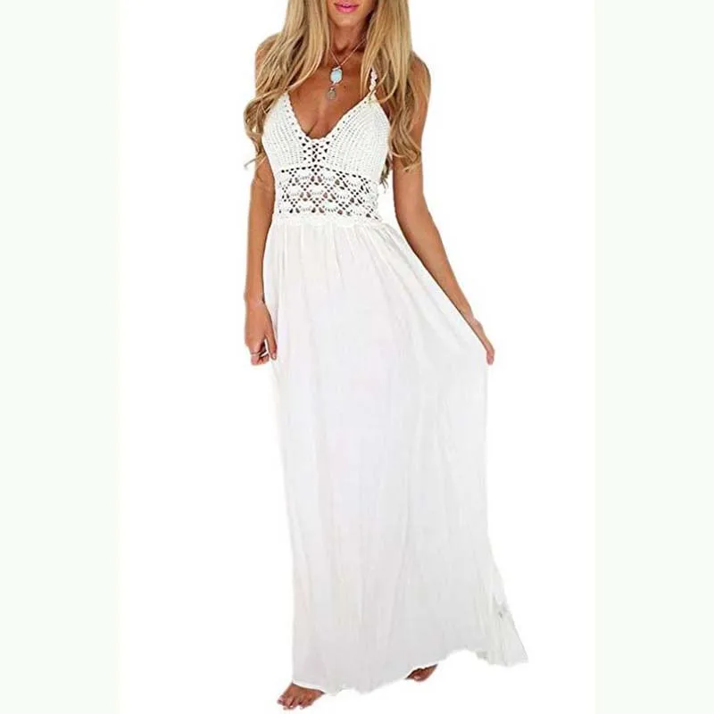 

New Summer Beach Boho Chiffon Bridal Wedding Dresses Open Back Spaghetti Straps Deep V Neckline Wedding Gowns for Bride 2020