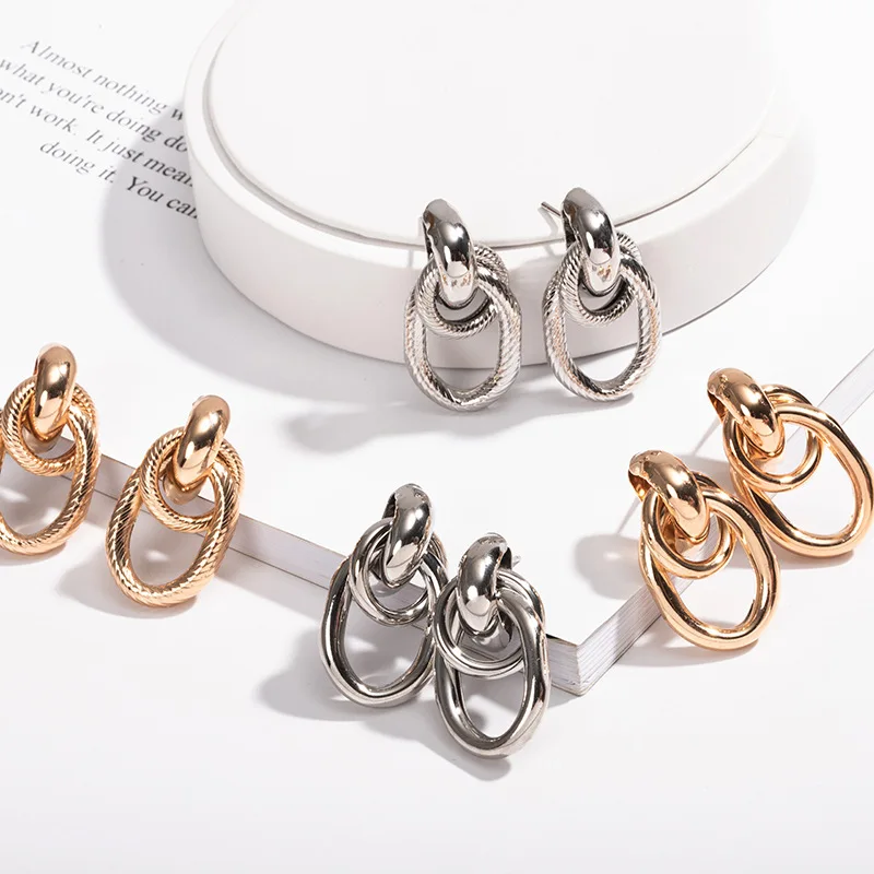 

Korean cold metal multi round geometric punk ZA Drop Long Dangle Earrings Bohemian Statement Earrings Party Jewelry Wholesale