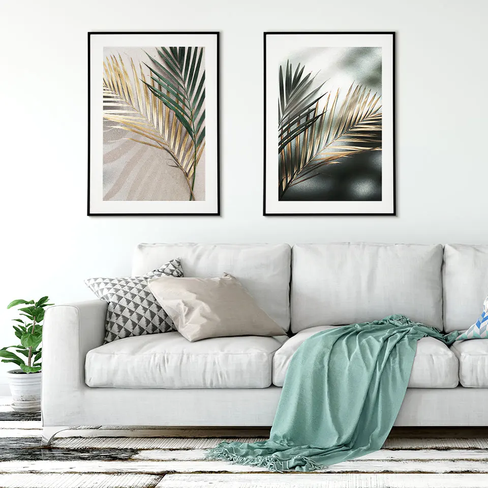 

Golden Palm Leaf Plant Canvas Painting Botanical Nordic Wall Art Poster Print Scandinavian Decoration Picture Artwork Home Decor