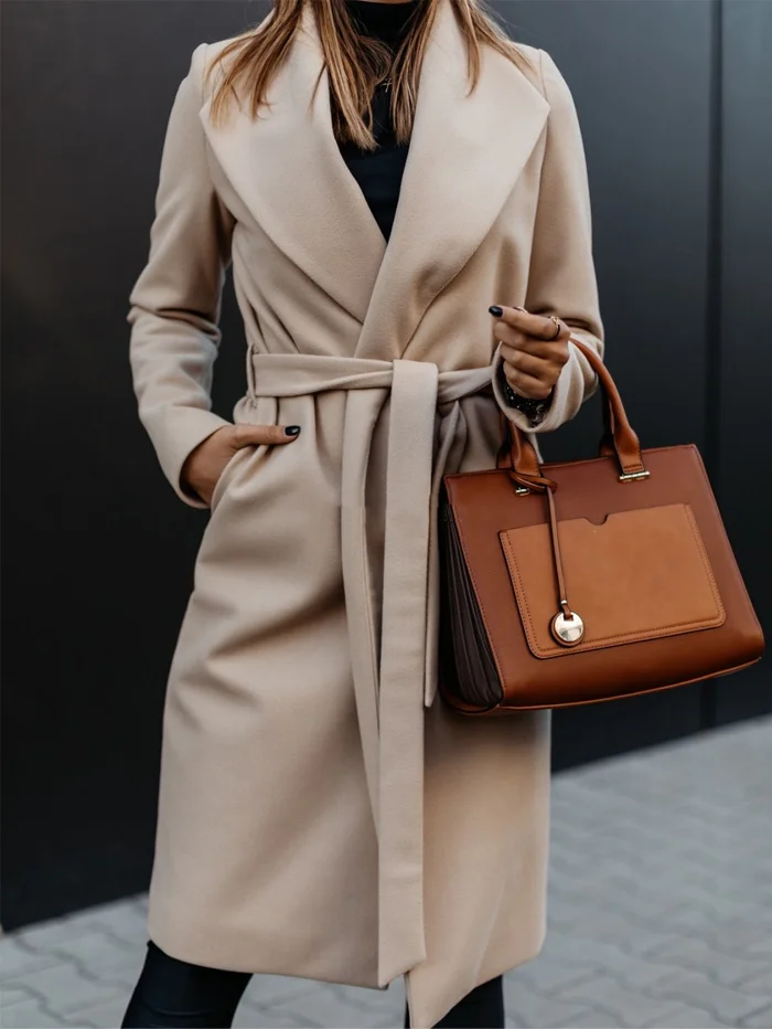 Женское осенне-зимнее однотонное пальто размера плюс S-3XL, уличная одежда, Бандажное шерстяное пальто с длинным рукавом, женское повседневное тонкое плотное пальто