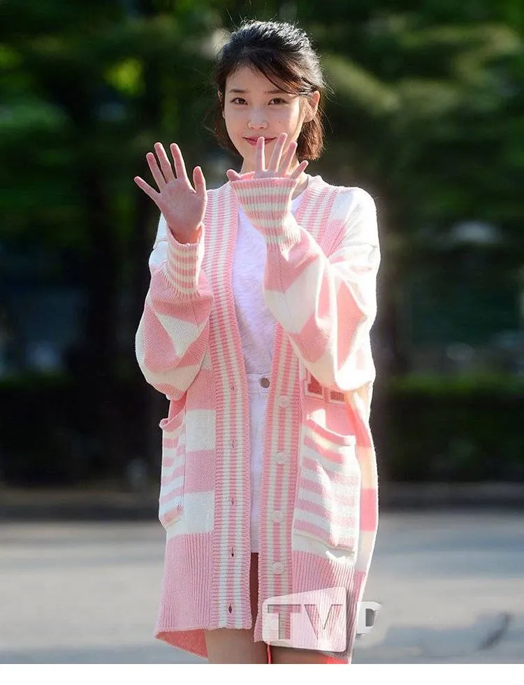 Kpop IU Lee Ji Eun такой же розовый длинный свитер пальто Женский вязаный кардиган свитер женский зимний уличная одежда теплый свитер с v-образным вырезом