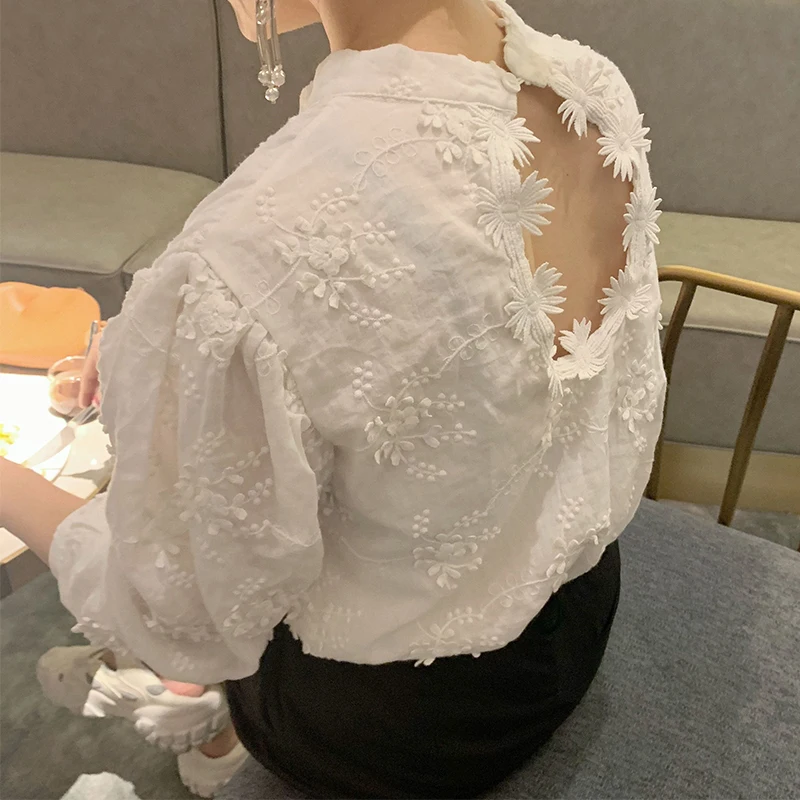 Новинка 2020 женская блузка с трехмерной вышивкой кружевные женские сексуальные