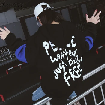 

Hoodies Women Hooded Zip-Up Simple Letter All-match Oversize Hip Hop Casual Thicker Warm Students Korean Style High Quality Chic