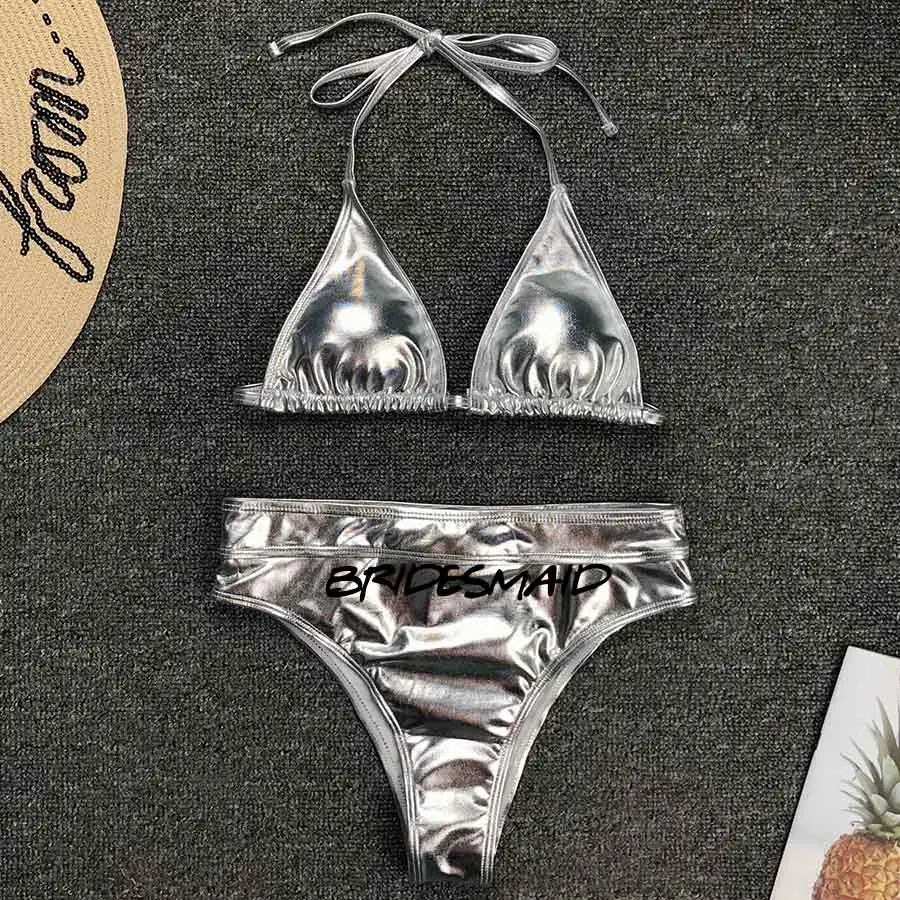 Bridesmaid2 Глянцевый золотистый Серебристый цельный купальный костюм для невесты, подружки невесты, женская одежда для плавания, женский купальник, Свадебная вечеринка, купальник, Мягкий Монокини - Цвет: Bridesmaid2