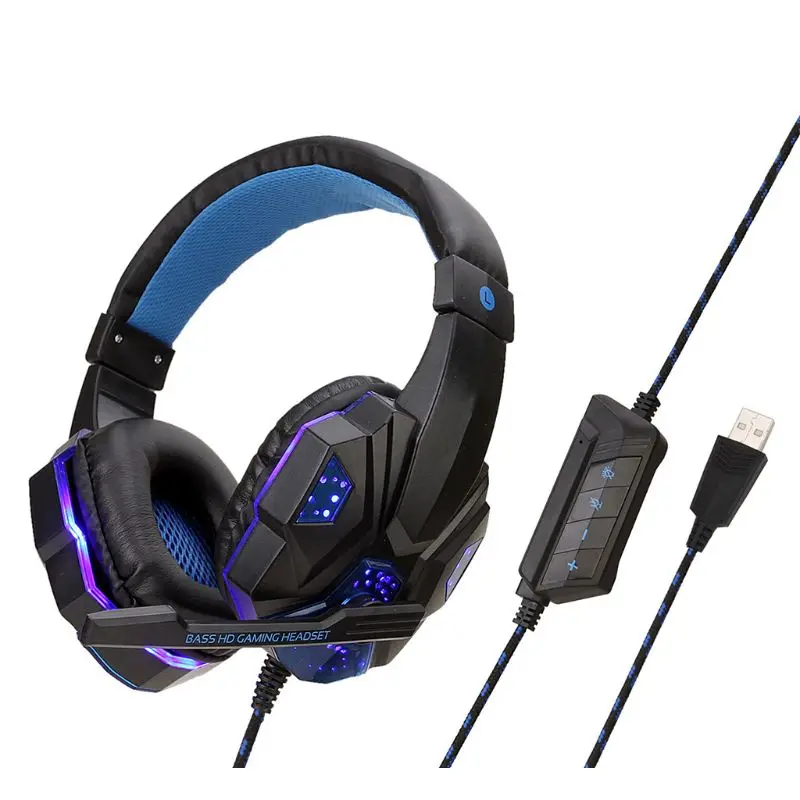Professional Led Light Gaming Headphones for Computer PS4 Adjustable Bass Stereo PC Gamer Over Ear Wired Headset
