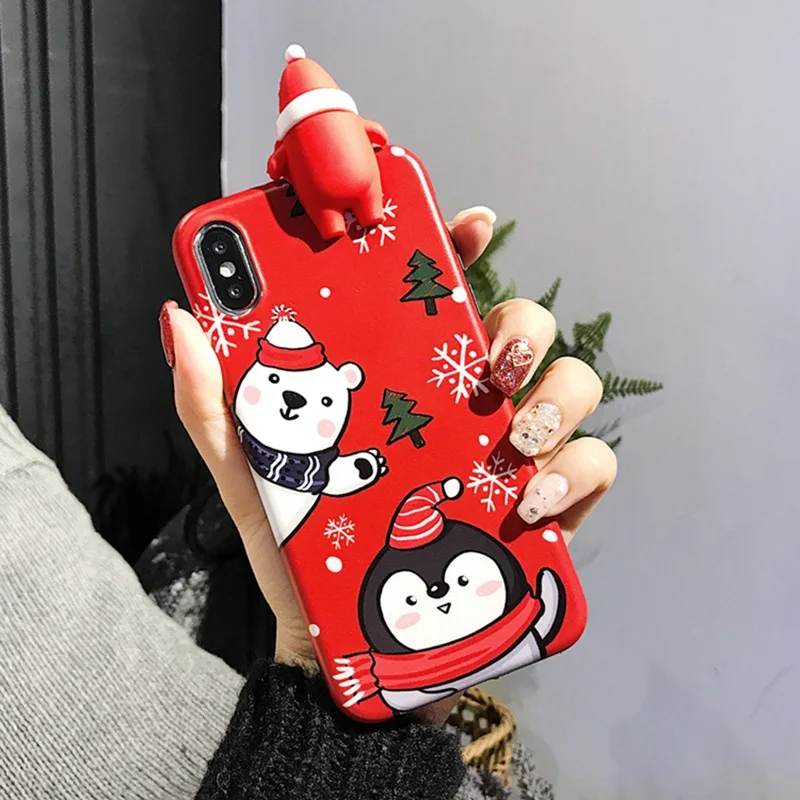Чехол с рождественским рисунком оленя и елки для Iphone 7, 8, 6 S, 6 S Plus, 7 Plus, чехол с медведем из ТПУ, защита от падения