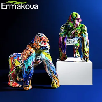 

ERMAKOVA Nordic Creative Colored Drawing Gorilla Resin Sculpture living room wine cabinet porch wine cabinet Home ornament