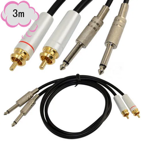 

10PCS 10Ft 3m 1/4" Twin 2x6.35mm Male to 2 RCA Male Audio Cable Adapter