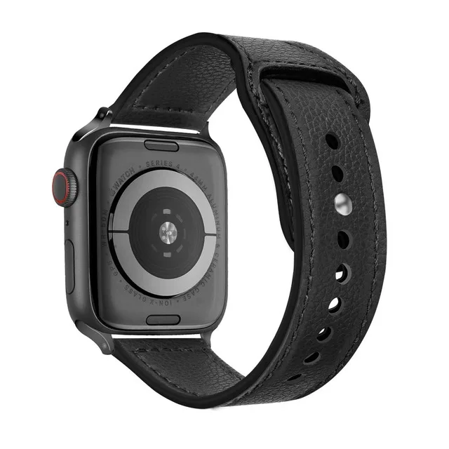 Часы с ремешком из натуральной кожи, ремешок для Apple Watch Watch3/2/1 серии, 42 мм, 38 мм, Версия 44 мм 40 мм кожаный браслет ремень в едином положении во время занятий легкой атлетикой для наручных часов iwatch, 4 браслет - Цвет ремешка: Black