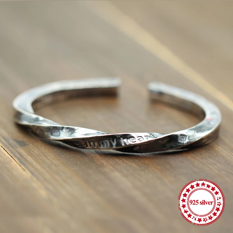 

S925 sterling silver men's bracelet personalized classic retro jewelry domineering distorted modeling send lover's gift Bangles