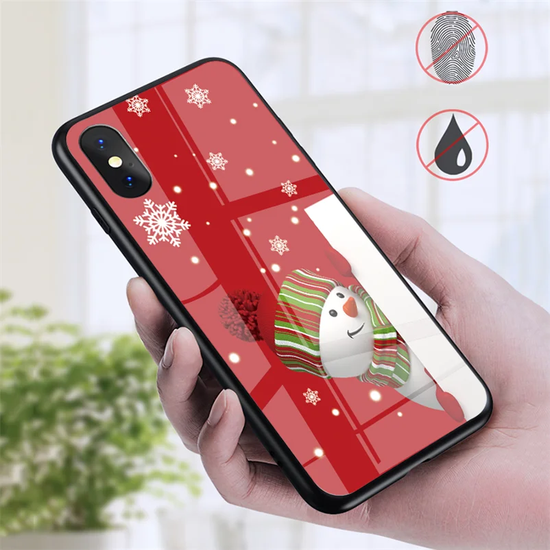 Рождественский новогодний милый чехол из закаленного стекла для телефона Apple iPhone XR XS Max X 10 8 7 6 6s Plus Coque Cover для iPhone XR Case