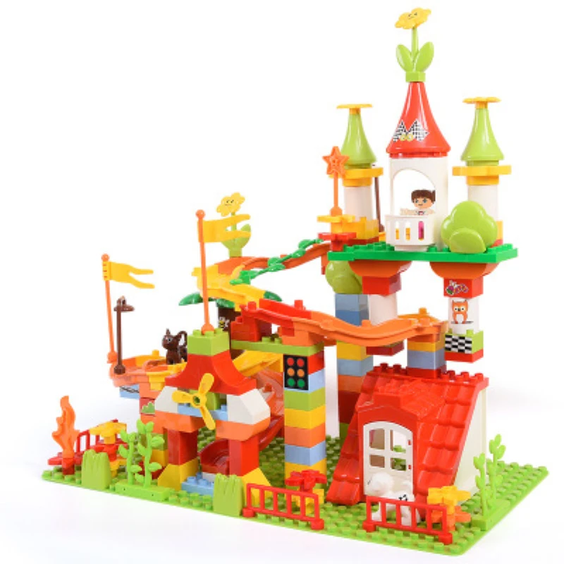

155pcs Marble Race Run Maze Ball Track Building Blocks Big Size Jungle Animals Building Bricks Compatible with duplo animals toy