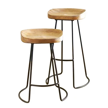 

Modern Minimalist Bar Stool Solid Wood European Home Bar Creative Coffee Casual Dining Stool Nordic Wrought Iron High Chair
