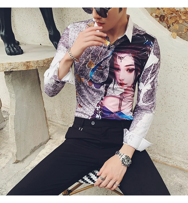 2019 Премиум Мужская одежда Camisa Homem красные брендовые модные рубашки с длинными рукавами и принтом для девочек мужские повседневные рубашки