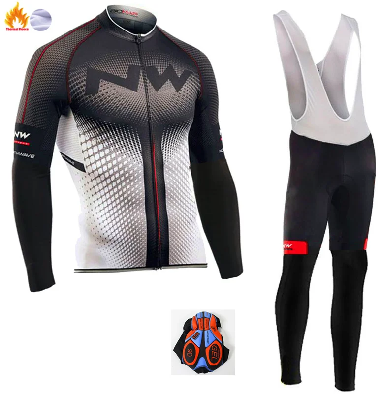 Fleece long sleeve NW зимняя теплая флисовая ткань Джерси Северная волна одежда Джерси уличная езда велосипед горный велосипед одежда комбинезон костюм - Цвет: Fleece long sleeve