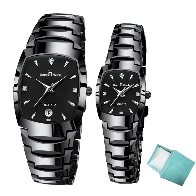 Waterproof Watch Couple Square Women Lovers with And Fashion for Box Gift Stainless-Steel