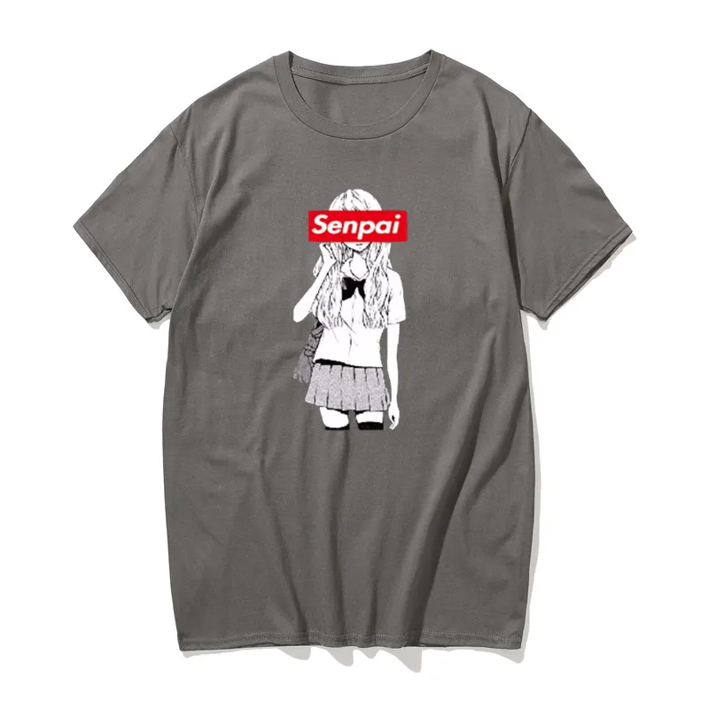 charcoal Модная мужская футболка с принтом из аниме «Senpai Girl Nerdy», хлопковая черная футболка с принтом, женская уличная футболка с мангой, хлопковая футболка унисекс, Harajuku Clothe - Color: charcoal