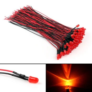 

Artudatech 100 pcs Wired 5mm LED DC 12V Red Diffused Lamp Light Emitting Diode Round Top