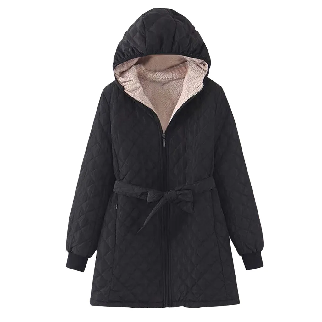 BK Women's Regular Female Coat Outwear Cotton Suit Plus Zipper Zipper Solid Color Autumn Winter Warm Jacket Coat Outwear#108 - Color: BK
