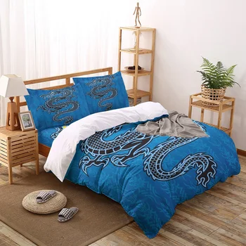 

Black Dragon Blue Printed Duvet Cover Set 4 Piece Bedding Set Home Textile Customizable