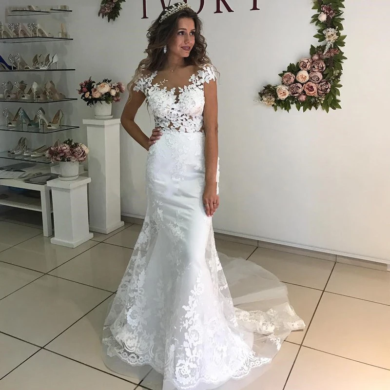 Vestidos De Noiva Короткие рукава совок без рукавов Кружева Аппликации молния Кнопка